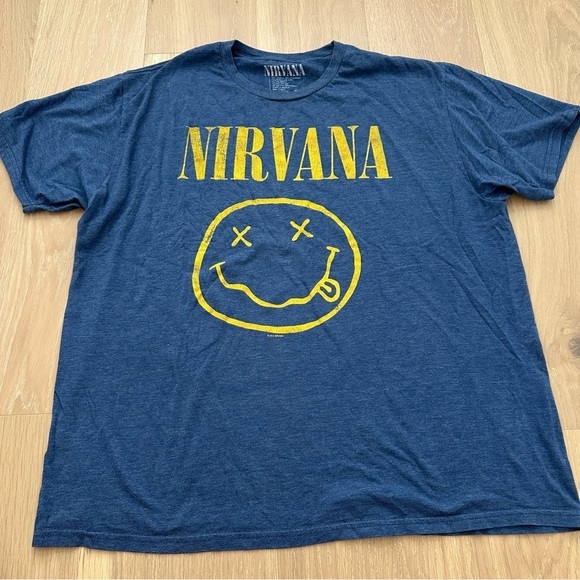 NIRVANA Other - Nirvana Band Tee Tshirt XXL Blue Yellow Smiley Face Rock Classic Cotton Grunge